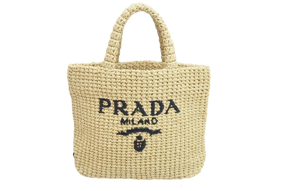 Prada Handbag basket bag crochet tote beige RAFIA